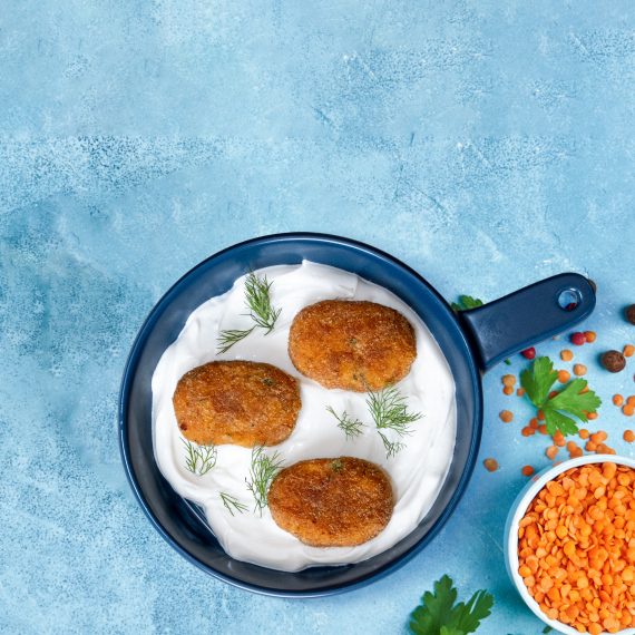 Red Lentil Patties with Fried Ground Beef by Ekin.